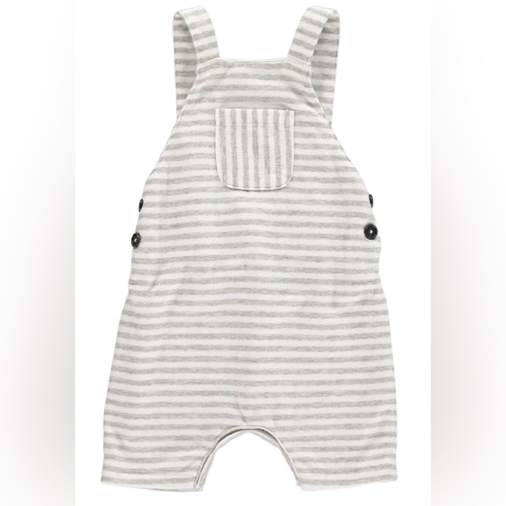 Me & Henry Gray Striped Overall Cotton Romper 3/6m